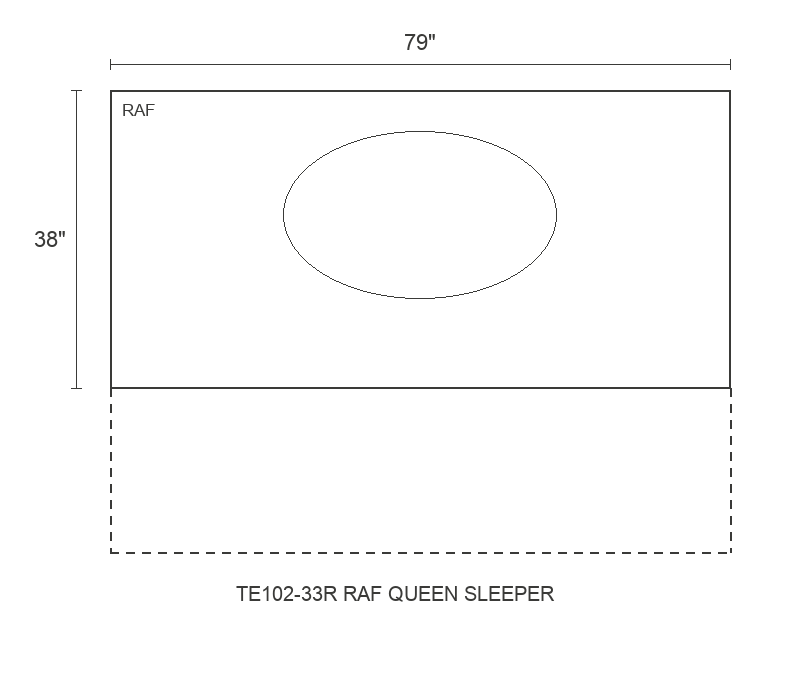 THE EDIT Bold Track RAF Queen Sleeper diagram — 79 x 38 x 31 in (placeholder)