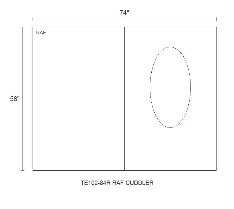 THE EDIT Bold Track RAF Cuddler diagram — 74 x 58 x 31 in (placeholder)