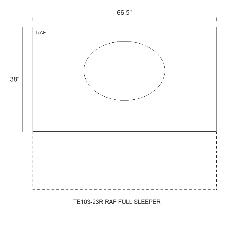 THE EDIT Sleek Wedge RAF Full Sleeper diagram — 66.5 x 38 x 31 in (placeholder)