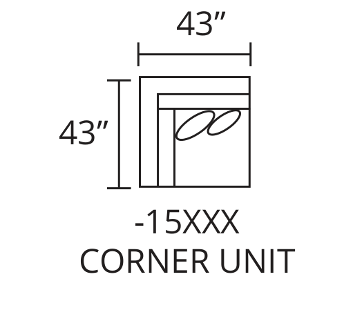 Square Corner Unit diagram — 43 x 43 in