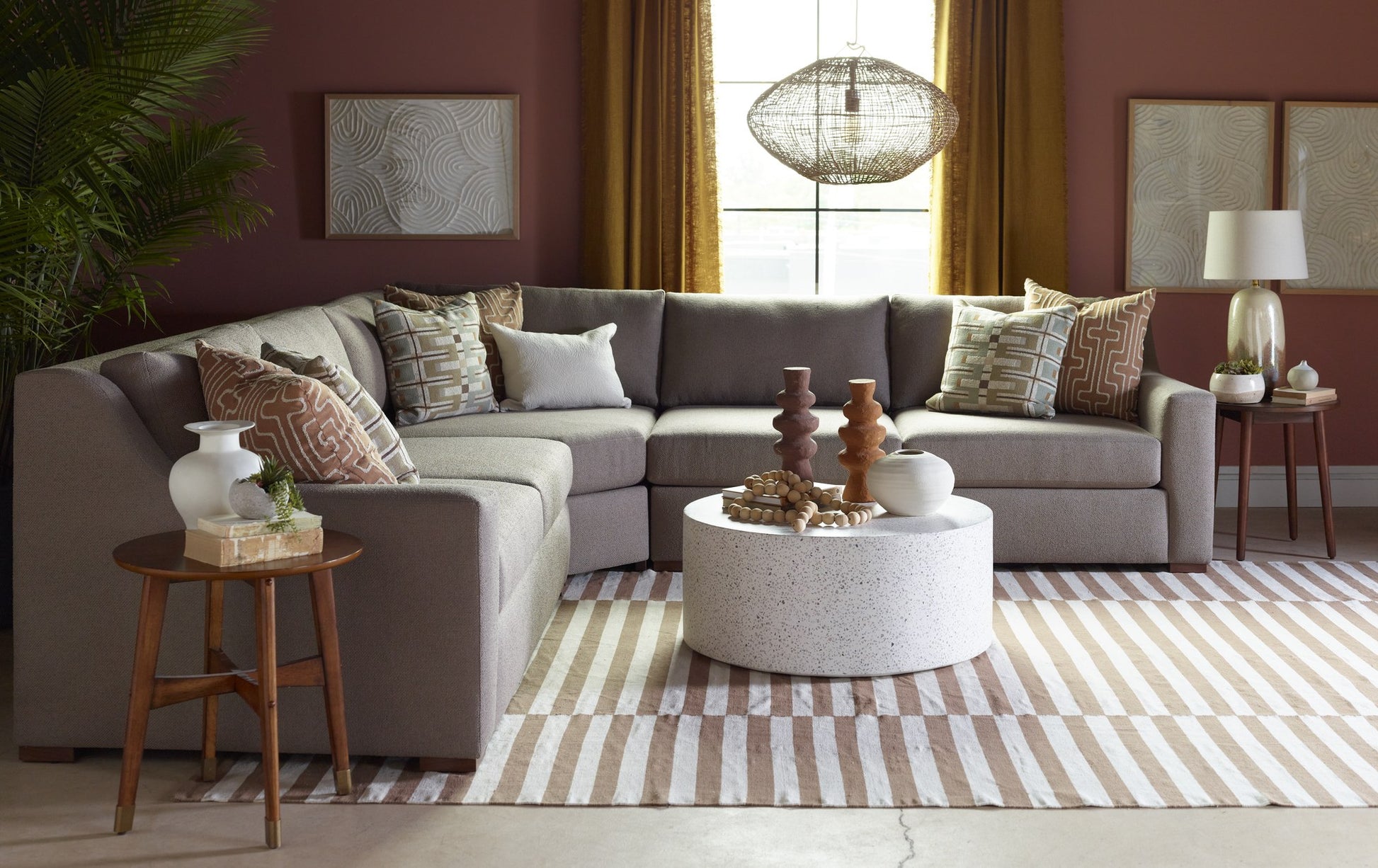 WILSHIRE modular sectional in Esber Mushroom, lifestyle