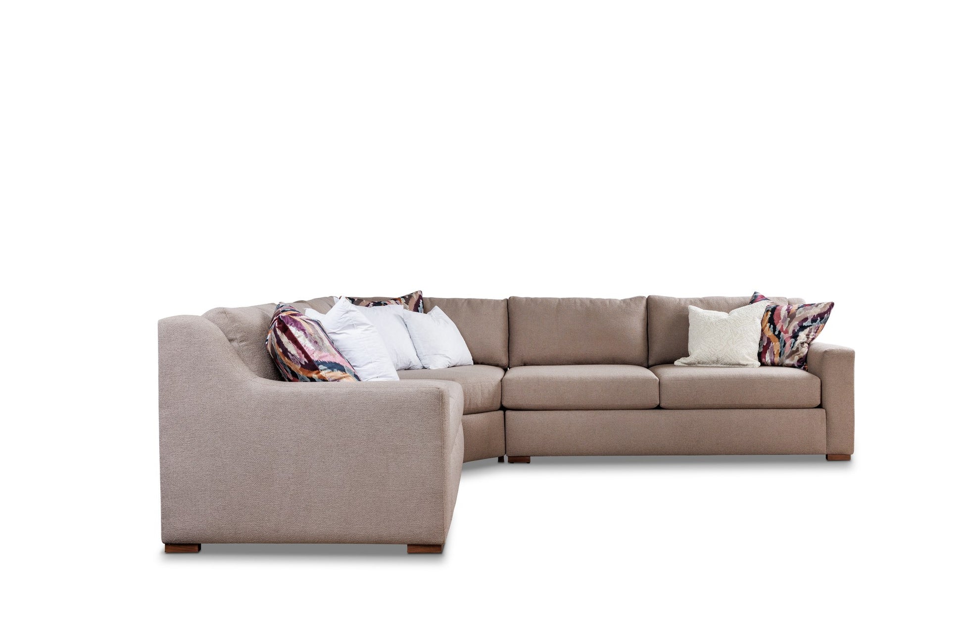 WILSHIRE sectional in Esber Mushroom, front and side view