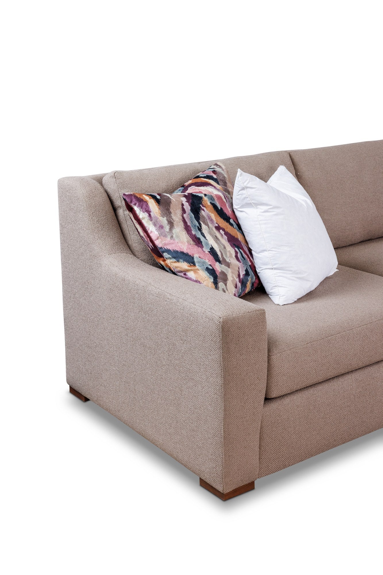 WILSHIRE sectional in Esber Mushroom, cushion detail