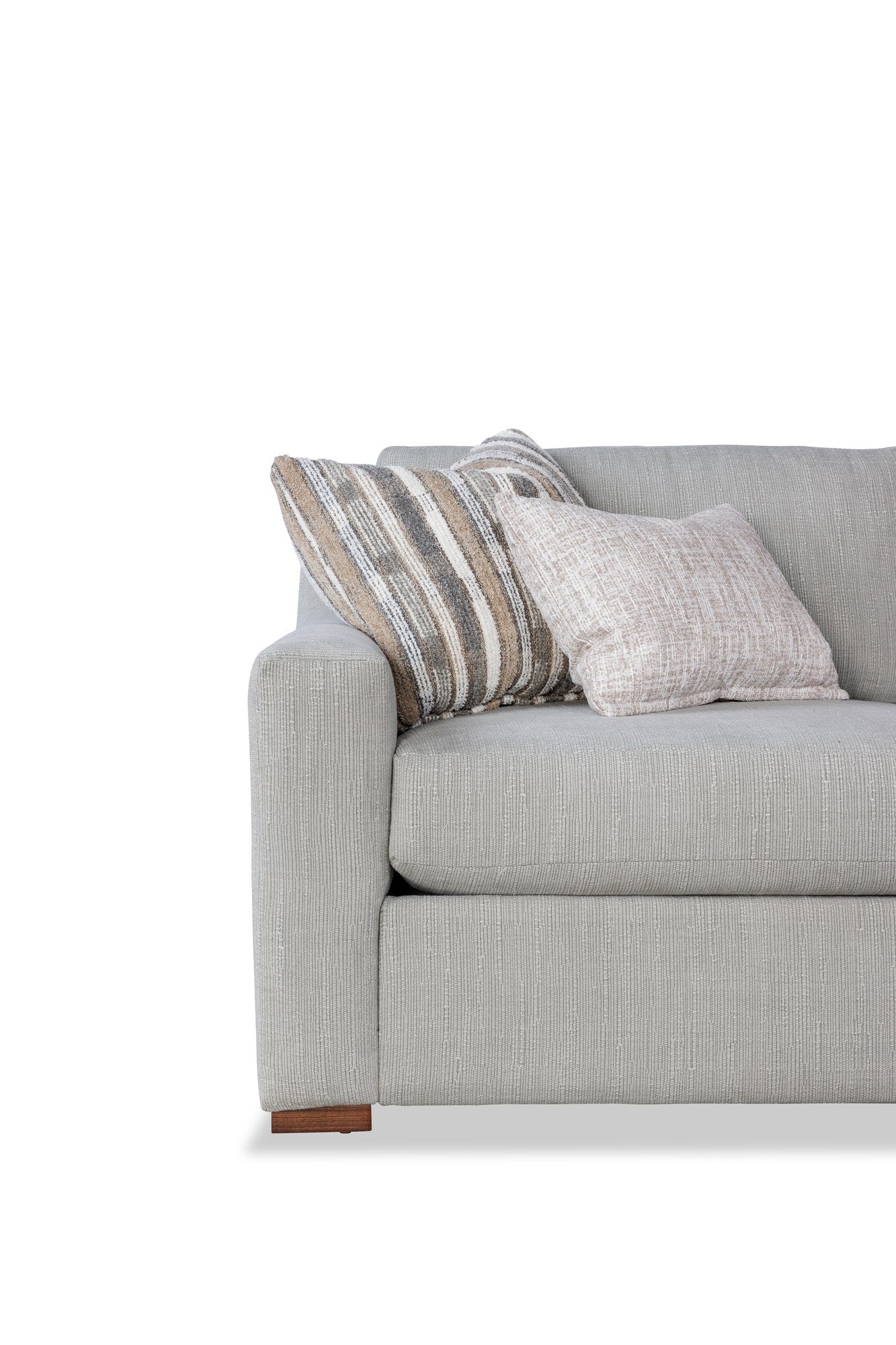 WILSHIRE sectional in Mesero Fog, arm and pillow detail